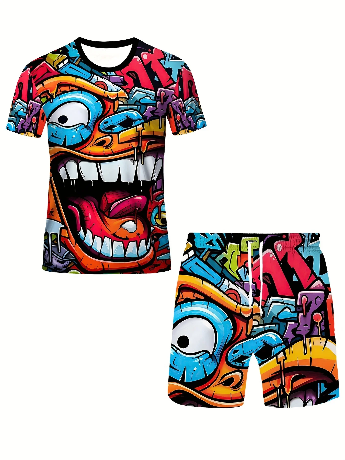 

Новый летний мужской костюм 2025 года с уличной одеждой с принтом в стиле хип-хоп, удобный, мягкий и легкий полиэстер Me