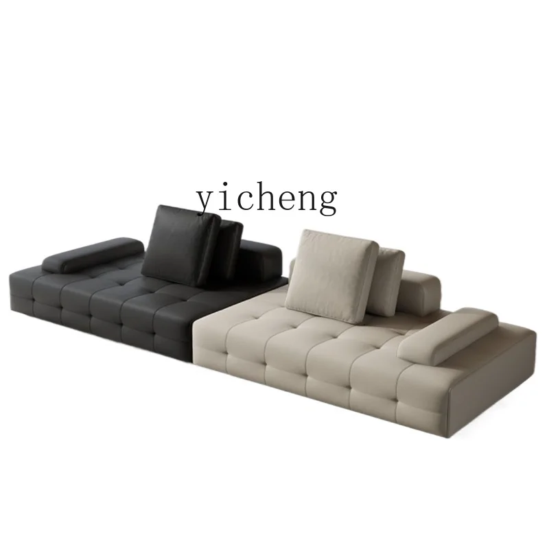 Tqh Leather Sofa Living Room Villa Large Flat Layer Straight Row Module Leather Sofa