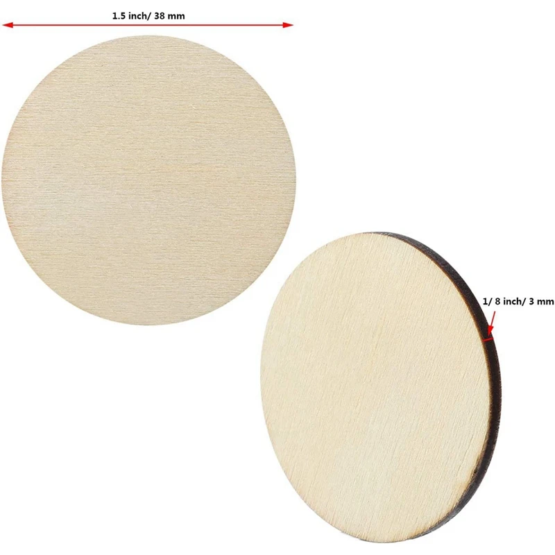 200 Pieces Round Disc Circle Wood Pieces Wooden Cutouts Ornaments Wood Chip For Craft (1.5 Inch)