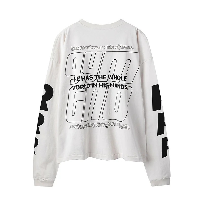 RRR-123 High Street High Quality Graffiti Slogan Long Sleeve Vintage White