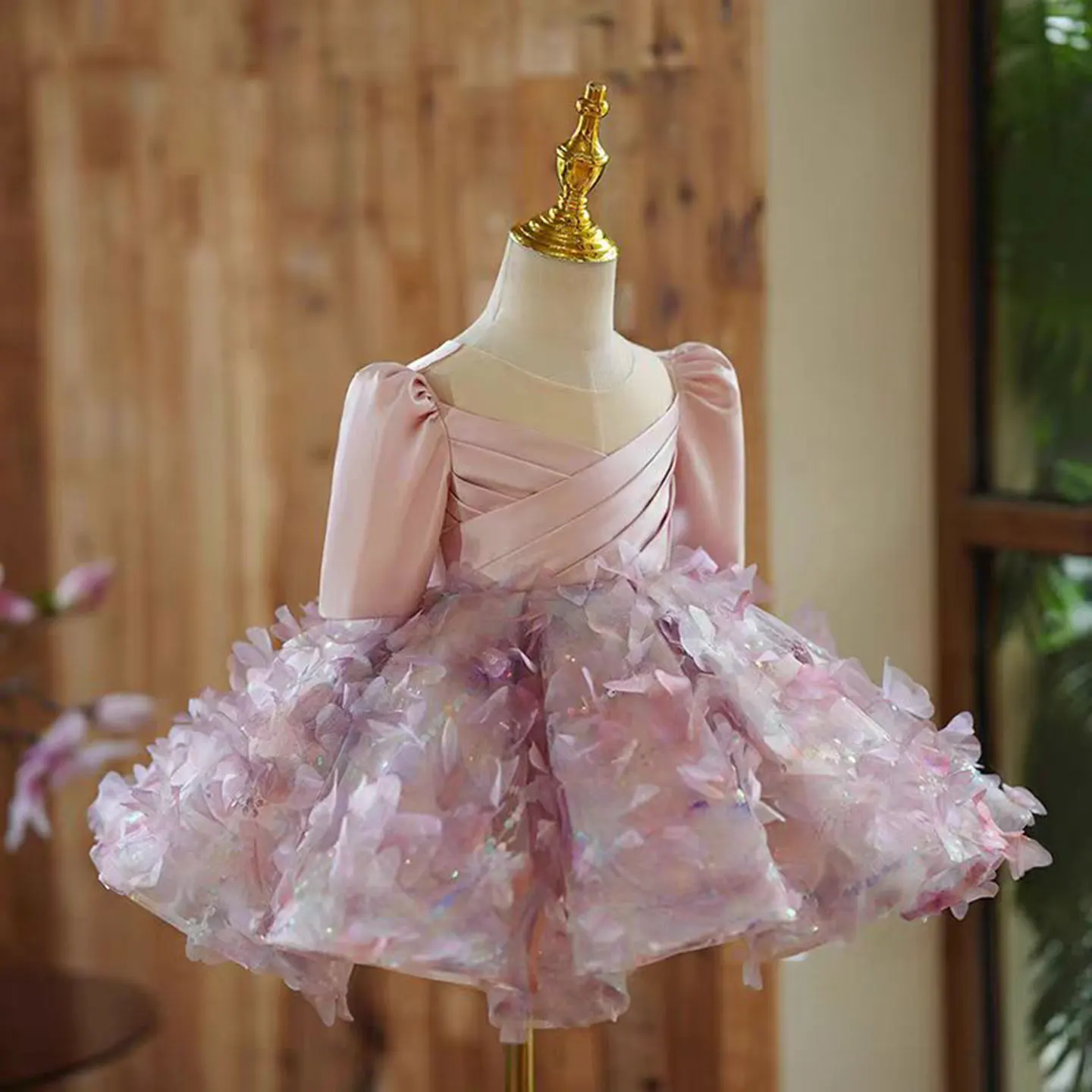 Dreamy Vow J482 Beautiful Sequined Pink Girl Dress Half Sleeves Accented for Kids Event Spring Summer Knee Length Ball Gown