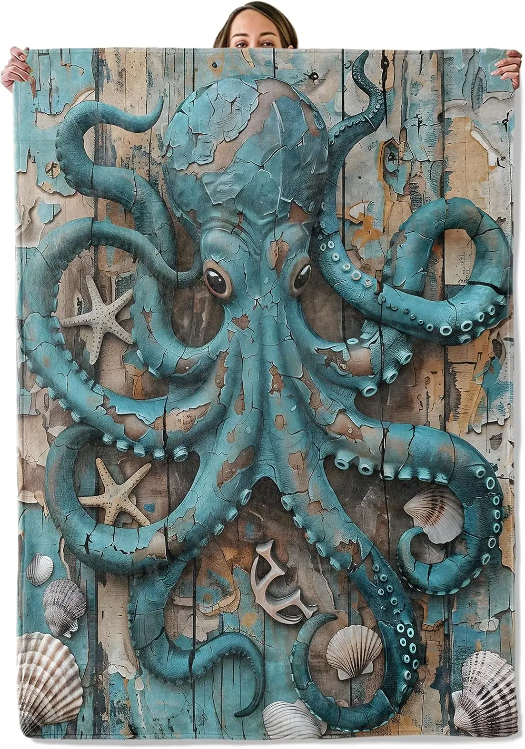

Octopus Gifts, Rustic Octopus Nautical Blanket for Adults Women Kids, 50x60 in, Cozy Fuzzy Warm Soft Throw Blankets for Bedroom,