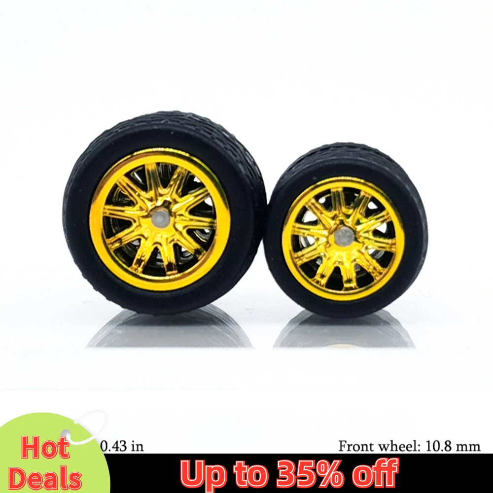 1/64 Model Car Wheels with Rubber Detachable Tires Ten Spokes Refitting Parts for Hot Wheels Matchbox Tomica D:11mm+13mm 1 Set