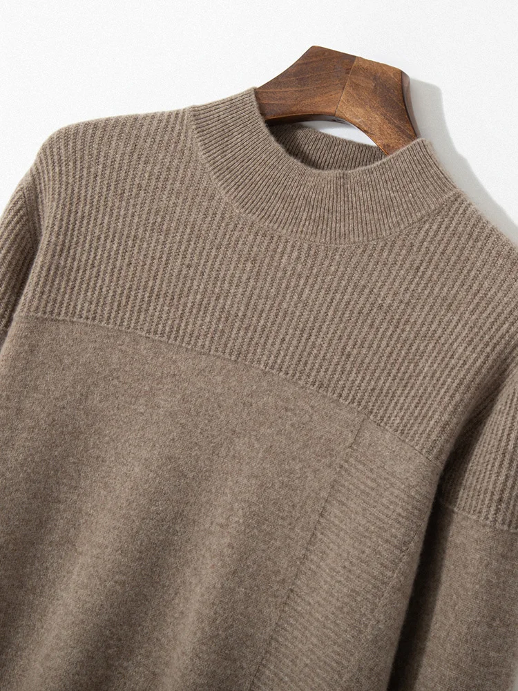 Men's Sweater Pullovers Mock Neck Autumn Winter 100% Merino Wool Knitwear Casual Solid Long Sleeve Korean Popular Clothes Tops