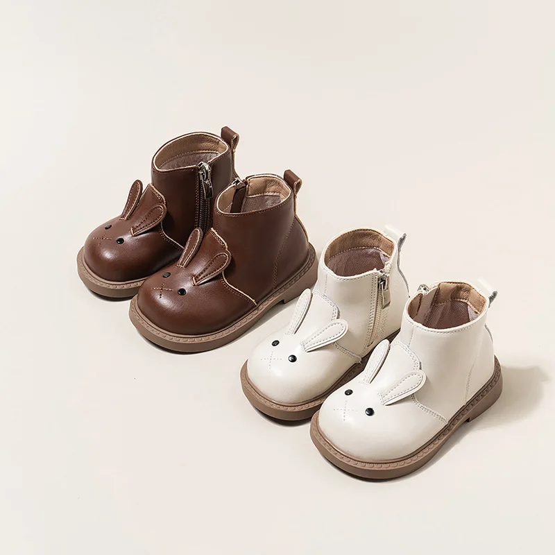 Children's High-top Flat Shoes Girls Soft-soled Boots Princess Party Dress Shoes Kids Casual Versatile Shoes Rabbit Girls Boots