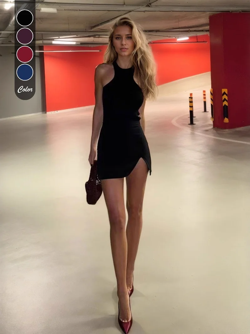 

Сексуальная фигурная петля Sweet And Spicy Sle Dr Юбка трапециевидной формы с высокой талией и разрезом Весенний сезон Moisture-ng Polyyes...