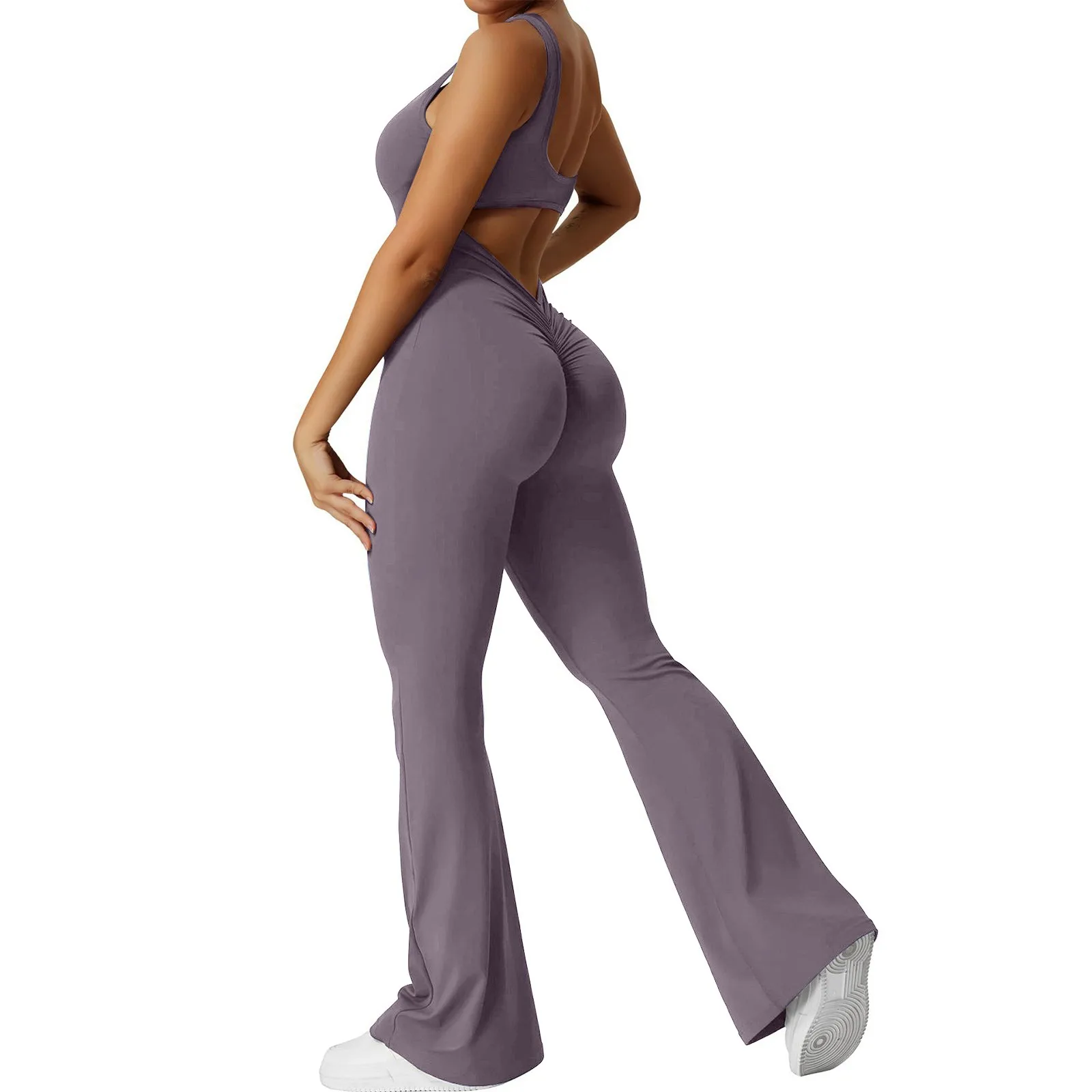 Tute Slim Fit da donna Solid Sexy Backless attillate tute sportive senza maniche elastiche tute da Yoga quotidiane Bootcut