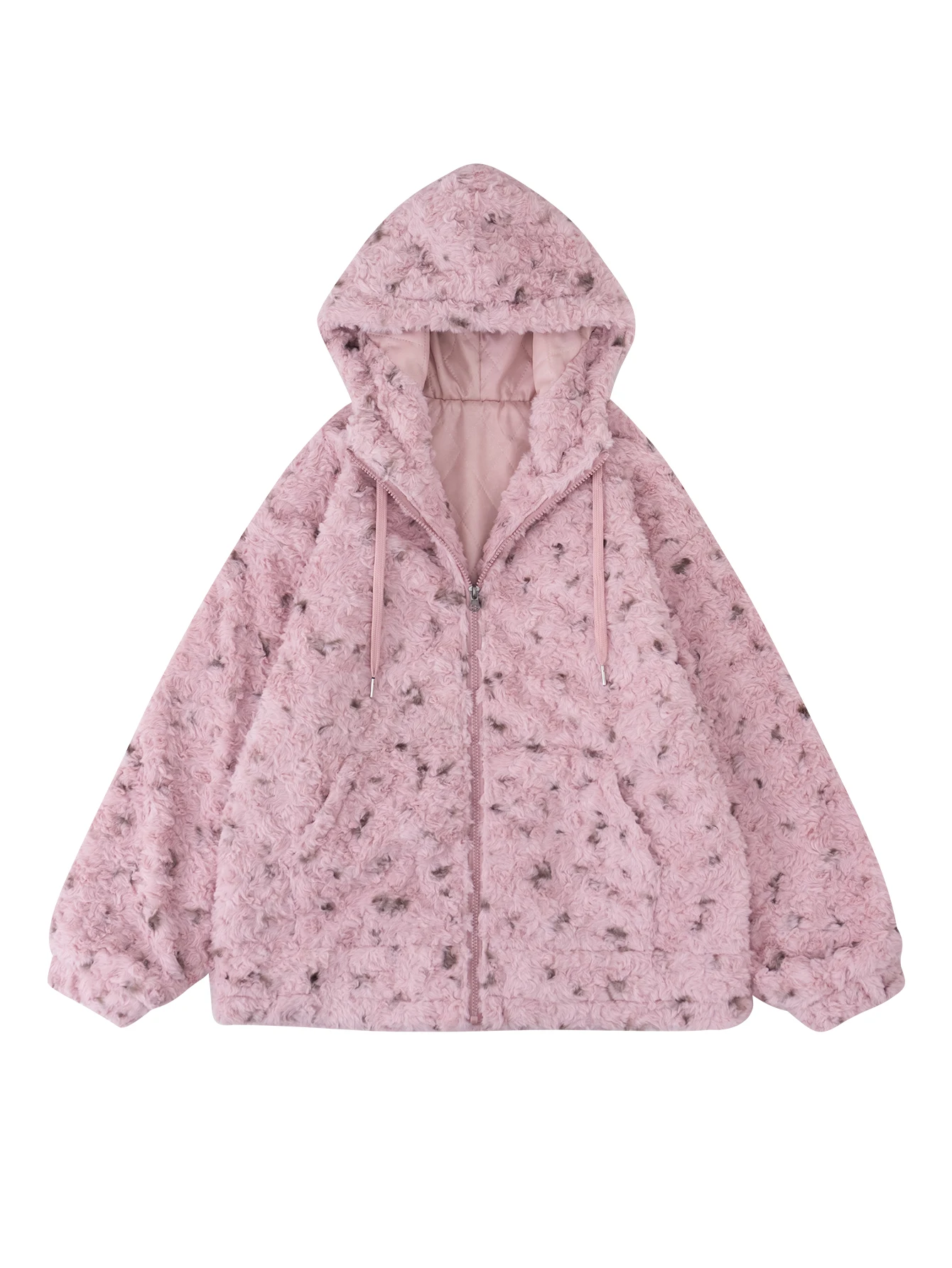 Y2K Aesthetic Tie-dye Fluffy Women'S Outwear Vintage Casual Stand Neck Harajuku Jacket, Winter Loose Zipper Pocket Coats