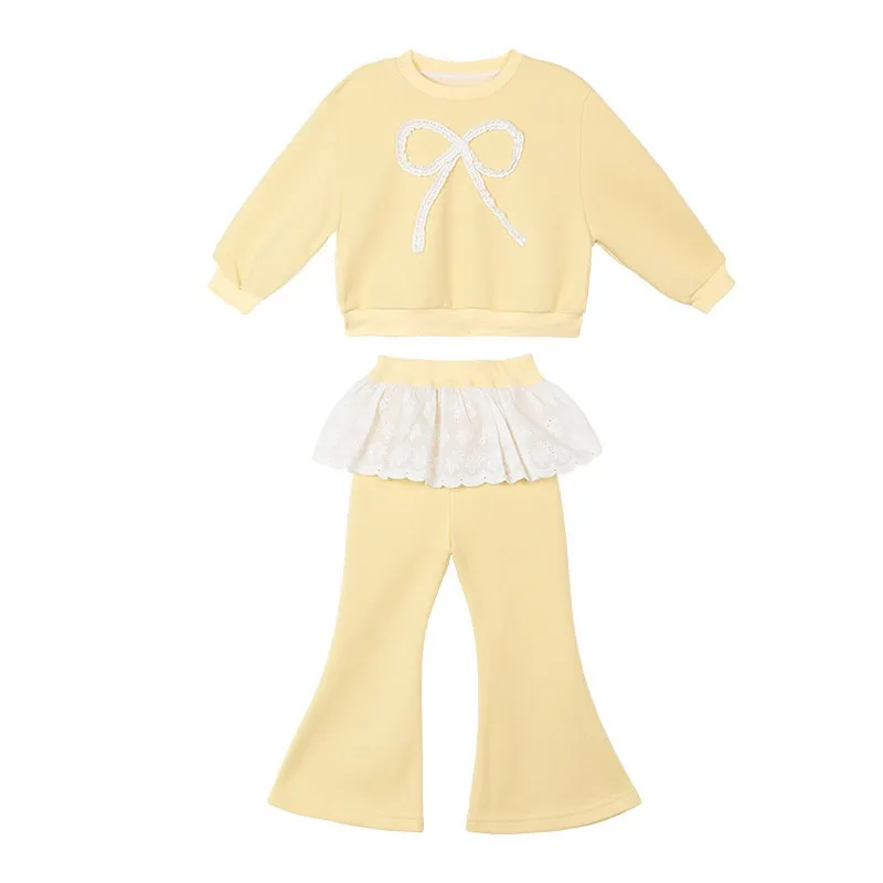 RAISE 2-8 Jahre Kinder Mädchen Zweiteiliges Outfit Herbst Kinder Mädchen Schleifen-Sweatshirt Trainingsanzüge 2026 Spitzenbesetzte Schlaghose Outfits – Detail 7