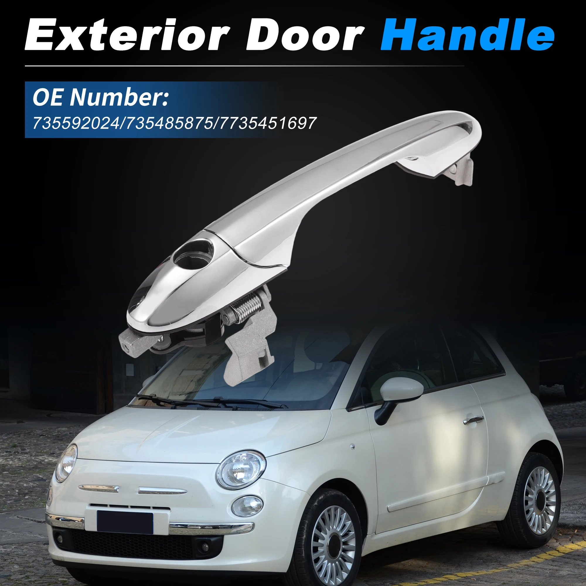

UXCELL Left Side Exterior Door Handle No.735592024/735485875 Outside Car Door Handle for Abarth 500 2008-2020 Chrome 1 Pcs