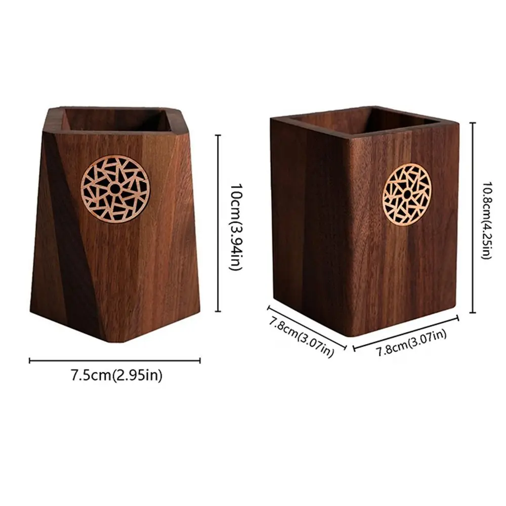 Multiple Use Wooden Pen Holder Black Walnut Vintage Marker Pen Storage Cup Square Shape Practical Wooden Pencil Box Office