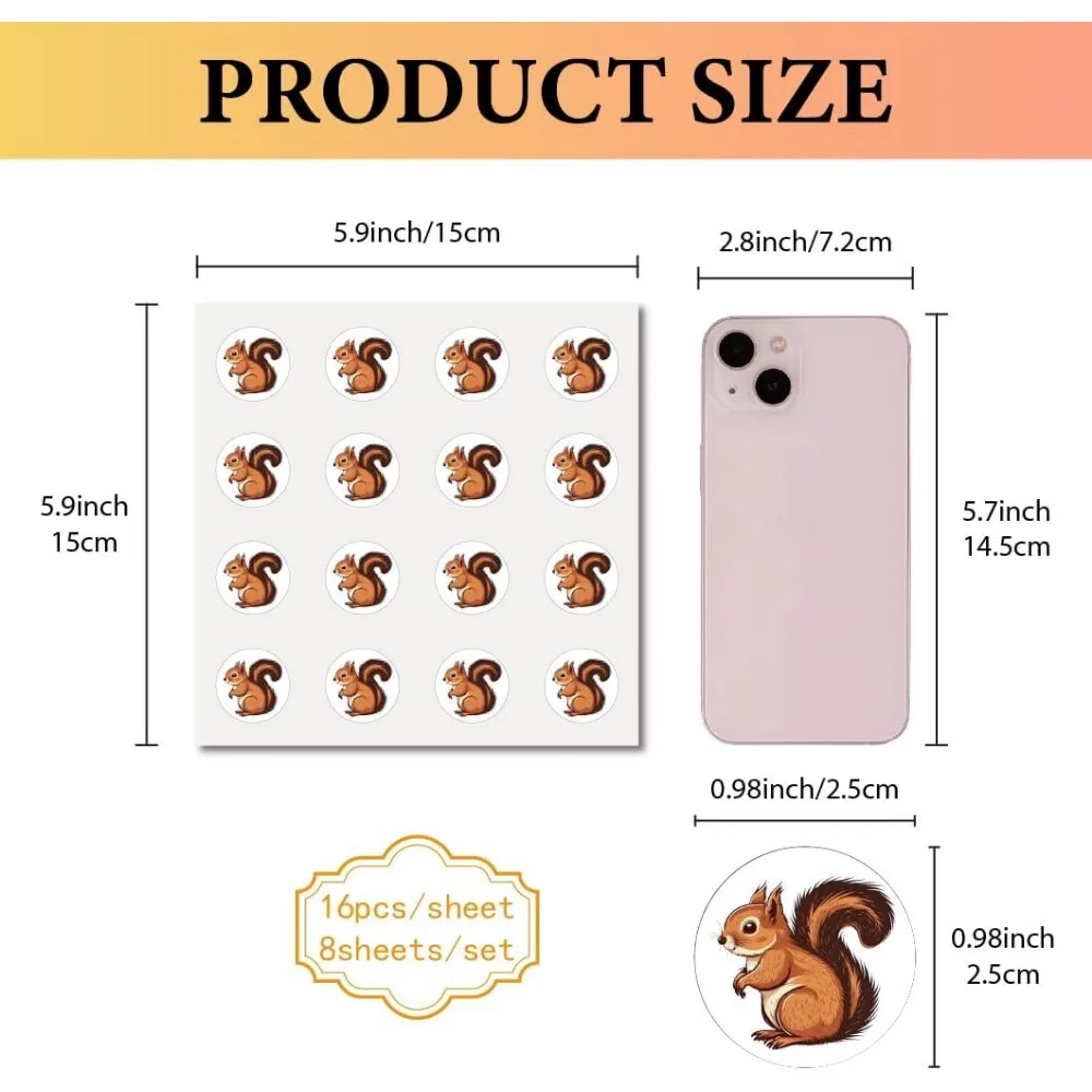 128Pcs Squirrel Stickers for Scrapbooking Small Animal Decal Self-Adhesive Waterproof Sticker Round Bulk Cartoon making kit