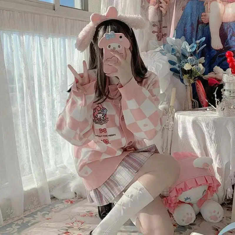 Kawaii بلدي ميلودي Jk سترة سترة سانريو كورومي أنيمي سينامورول ربيع الخريف متماسكة معطف Preppy فضفاض الحلو التطريز #1