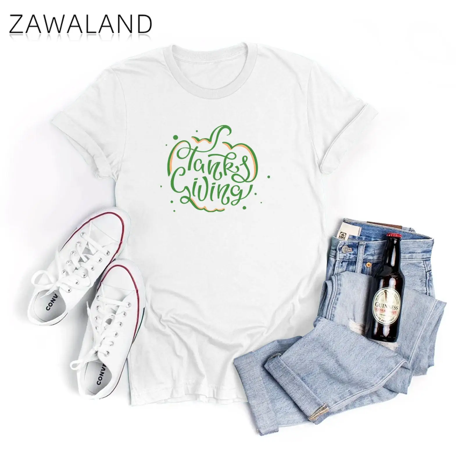 

Zawaland Women's Clothing Shirts Happy Thanksgiving Pattern Print Tank Tops Casual Short Sleeve Summer Tops Holiday Tee Shirt