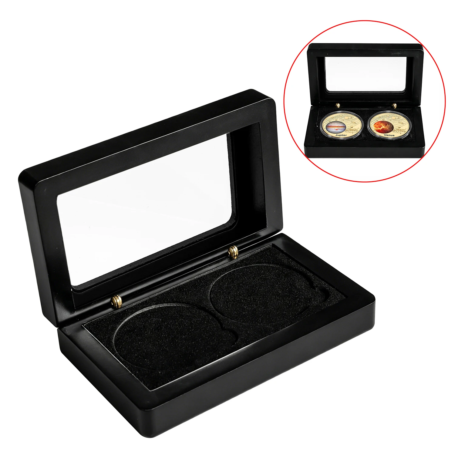 1pc Black Wooden Challenge Coins Storage Box Clear Window Medal Coin Display Case Gift Box for Home Decor For Collectors