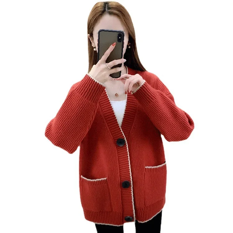 Xiaoxiangfeng-Cardigan Triblockchain à Boutonnage Simple pour Femme, Veste Ample, Vêtements de Printemps et d'Automne, Scicolor