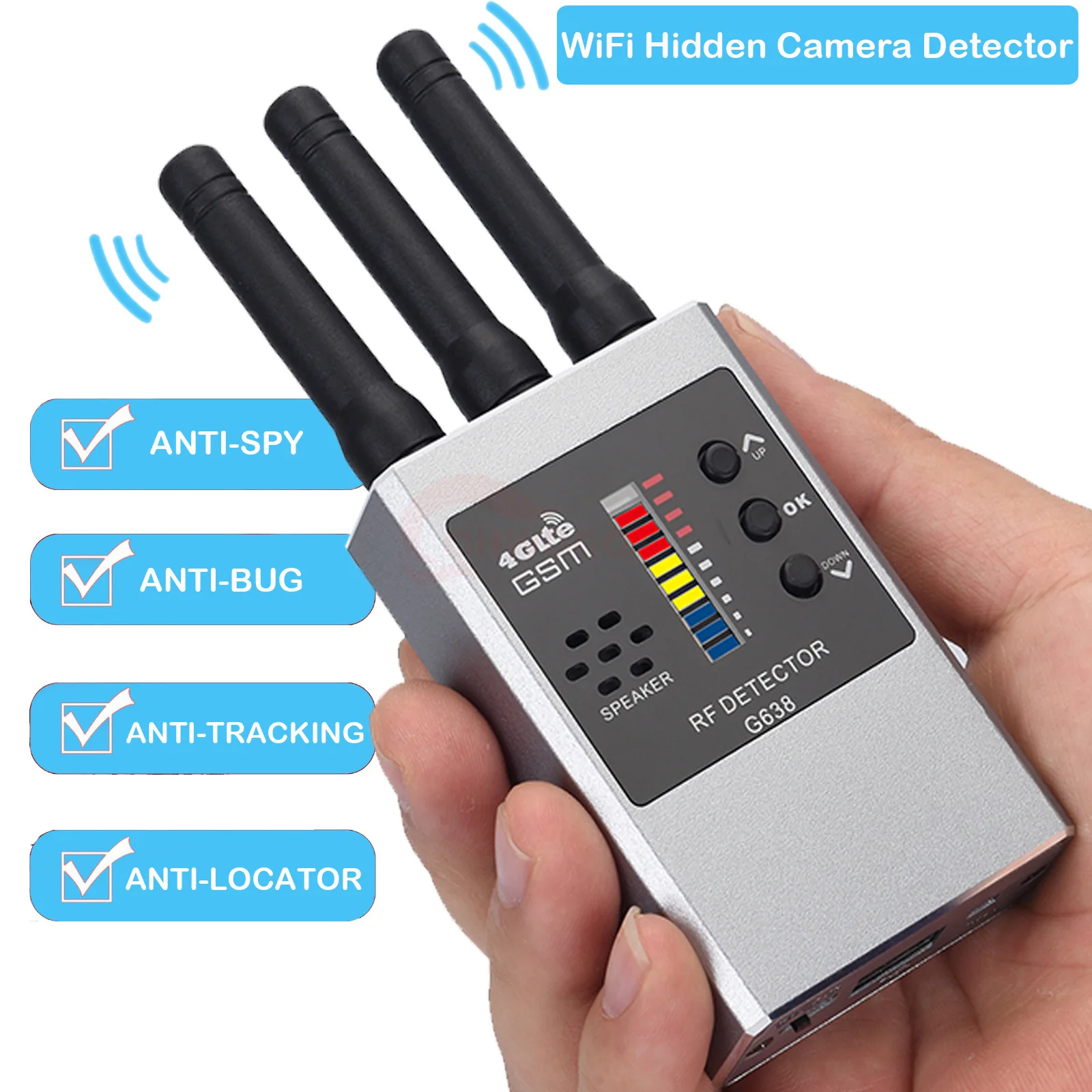 GSM RF Bug Detector Wifi Hidden Camera Finder Anti-Spy Listen Sweeper Phone Signal Wireless Listening Device GPS Tracker Detect