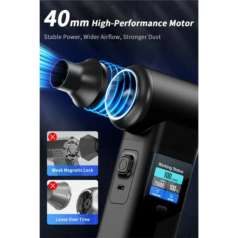 AB11-Turbo Fan Electric Air Blower 10000Mah Jet Fan Featuring 5 Nozzles For Efficient Dust Cleaning