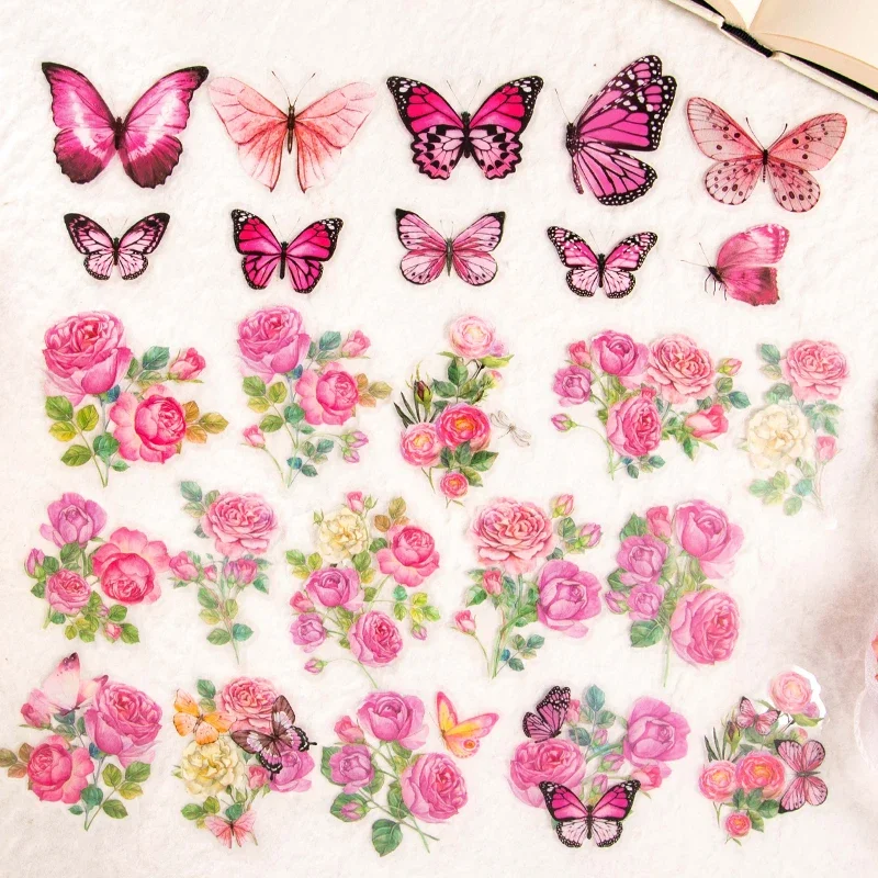 

Journamm 50pcs/pack Floral Butterfly Stickers Waterproof PET DIY Scrapbooking Collage Junk Journal Aesthetics Decor Stickers