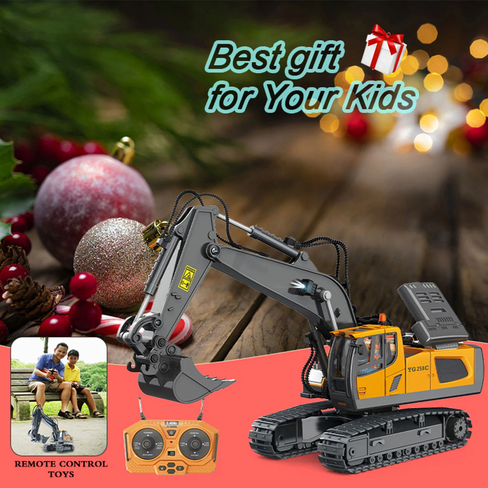 RC Excavator 1/20 2.4GHz 11CH RC Construction Truck Engineering Vehicles Educational Toys for Kids with Light Music