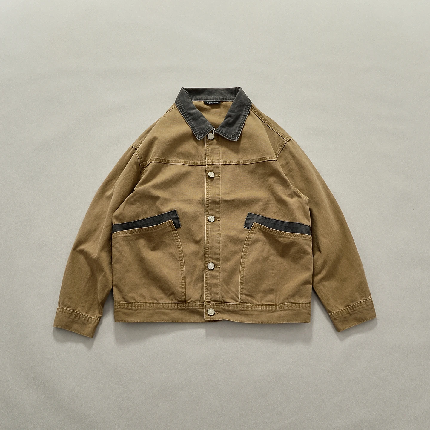 

Autumn New Japanese Retro Long Sleeve Lapel Cargo Jacket Men's Amekaji 100% Cotton Washed Large Pocket Canvas Grained Loose Coat