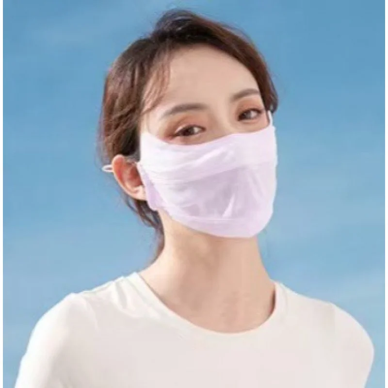 Masker Sutra Es untuk Wanita Musim Panas Perlindungan Matahari Perlindungan UV Penutup Wajah Tipis Bernapas Gaya Baru Kasa Pelindung Mata Sutra Es