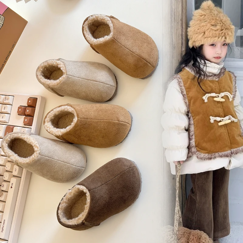 

Детские стеганые сапоги для детей от 2 до 12 лет, бежевые утолщенные хлопковые туфли для мальчиков и девочек, коричневые нескользящие детские зимние сапоги с мягкой подошвой