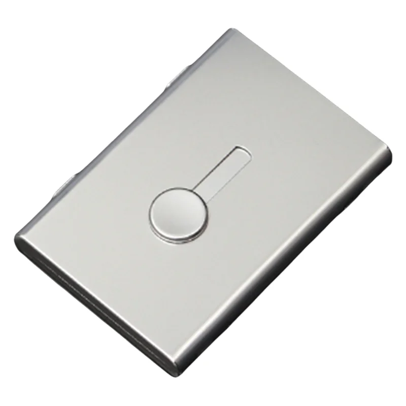 SQPP-1PC حافظة بطاقات عمل من نوع الدفع اليدوي، حامل بطاقات معدني محمول رفيع للغاية، صندوق تخزين بطاقات بلوري منظم