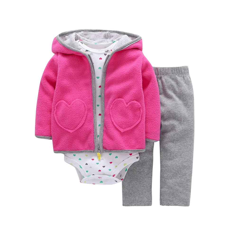 3Piece Spring Fall Newborn Girls Clothes Toddler Boy Outfits Korean Casual Cartoon Hooded Coat+Bodysuit+Pants Baby\'s Sets BC658