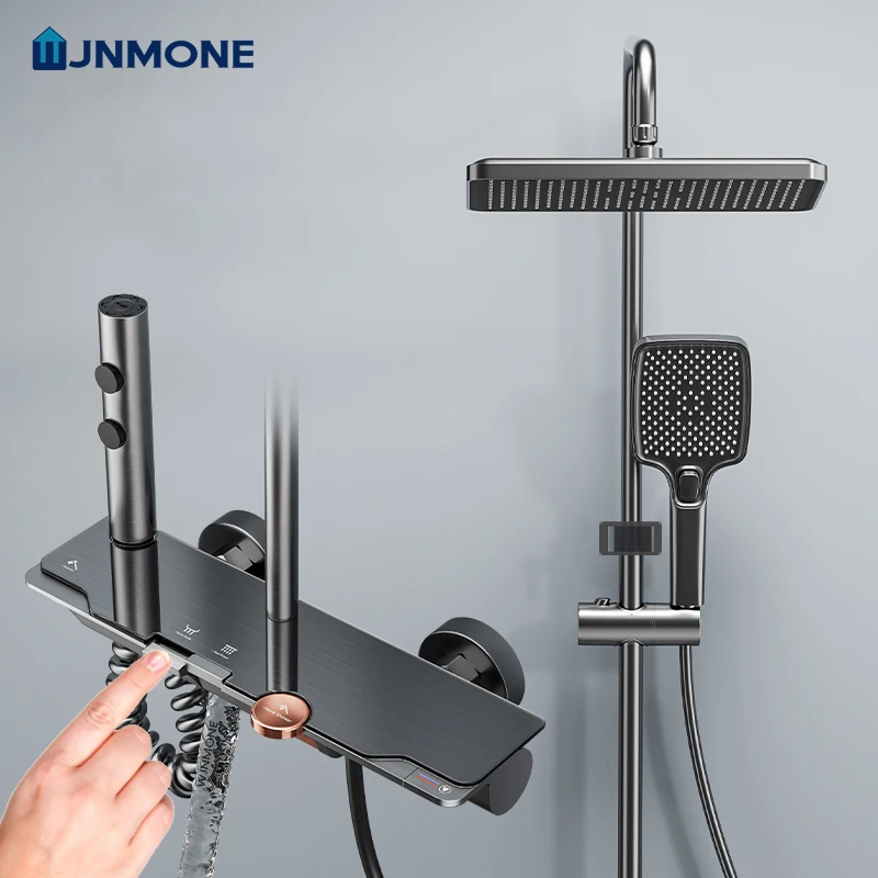 

Luxury Modern Bathroom Faucet Wall Mount Solid Brass Bath Rain Shower System Thermostatic Mixer Bathtub Rainfall Full Shower Set