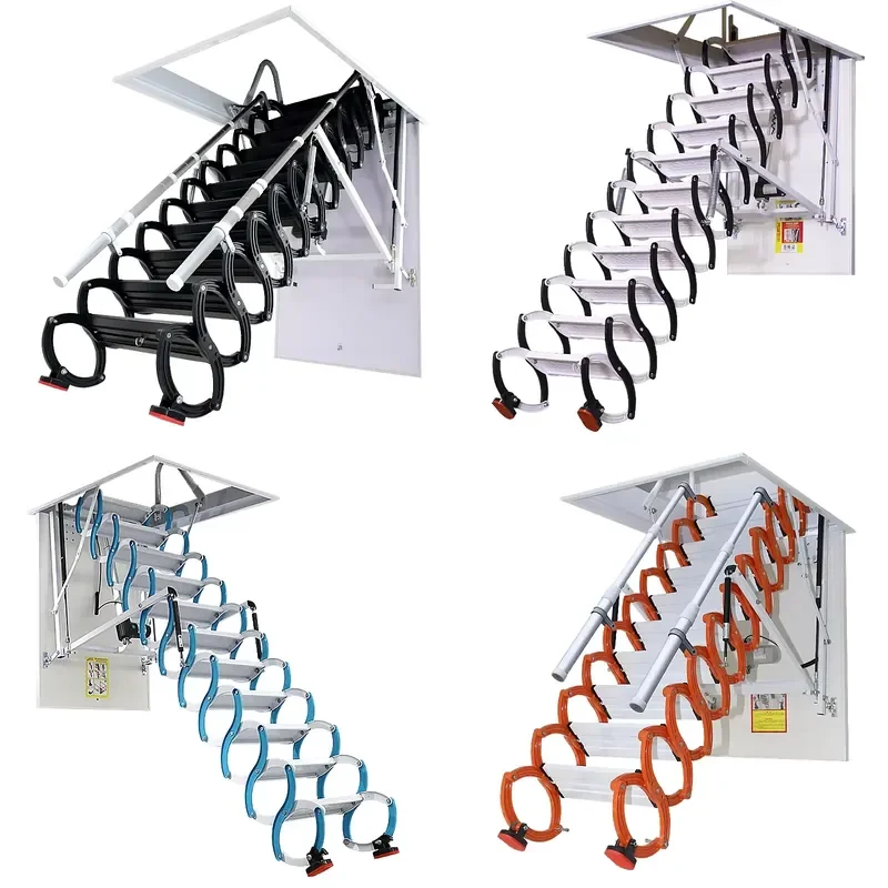 for GAOBU Modern Indoor Folding Loft Invisible Telescopic Ladder Carbon Steel 300kg Load Bearing 12.5ft Extended Height