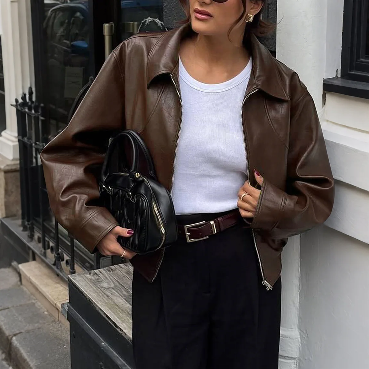 

Осень 202, новое повседневное женское пальто с длинными рукавами в отпускном стиле, универсальное однотонное женское повседневное пальто из искусственной кожи