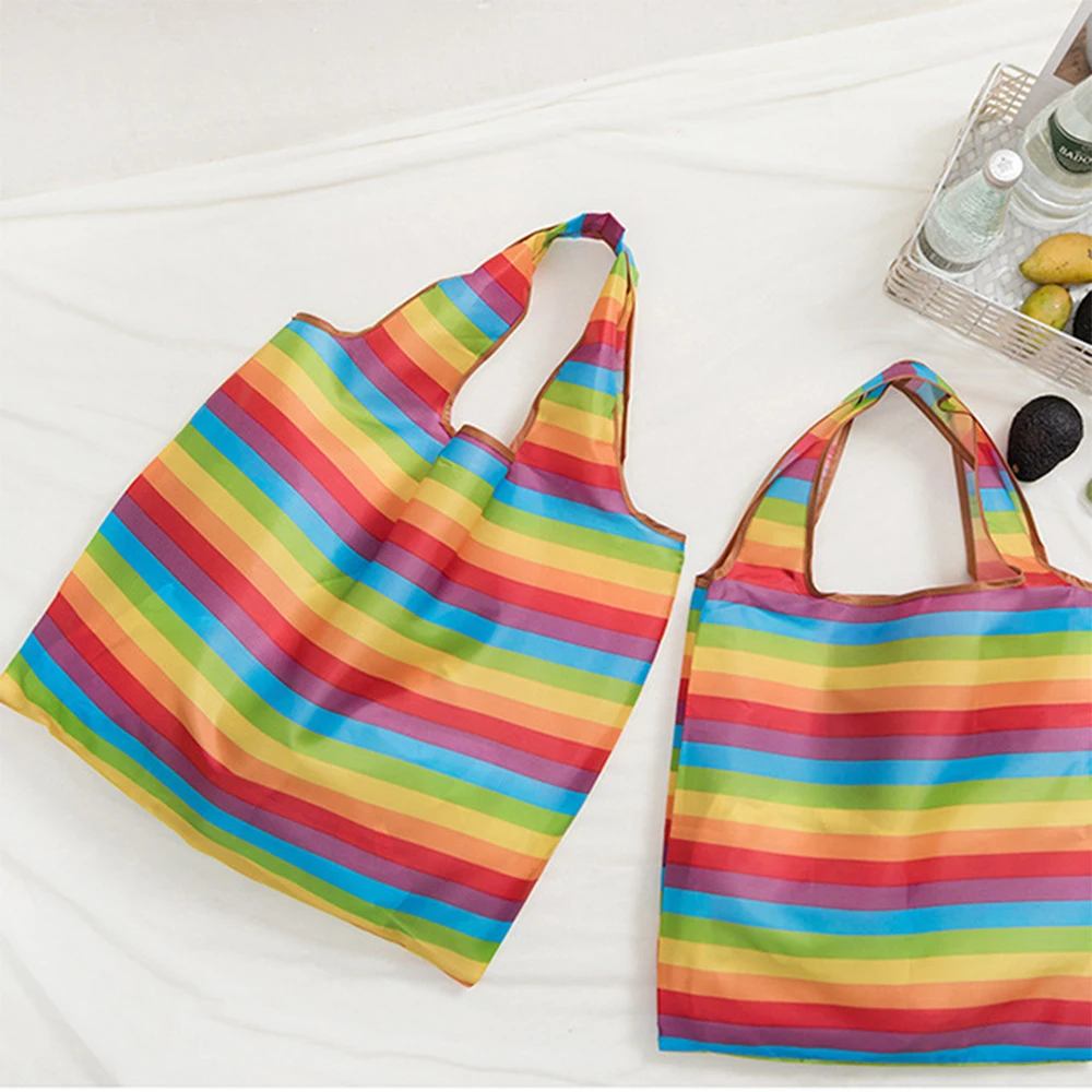 Rainbow Shopping Tote Bag Fruit Vegetable Grocery Pocket Foldable Recycle Shopping Bag Eco Reusable Portable Bag Large Bag