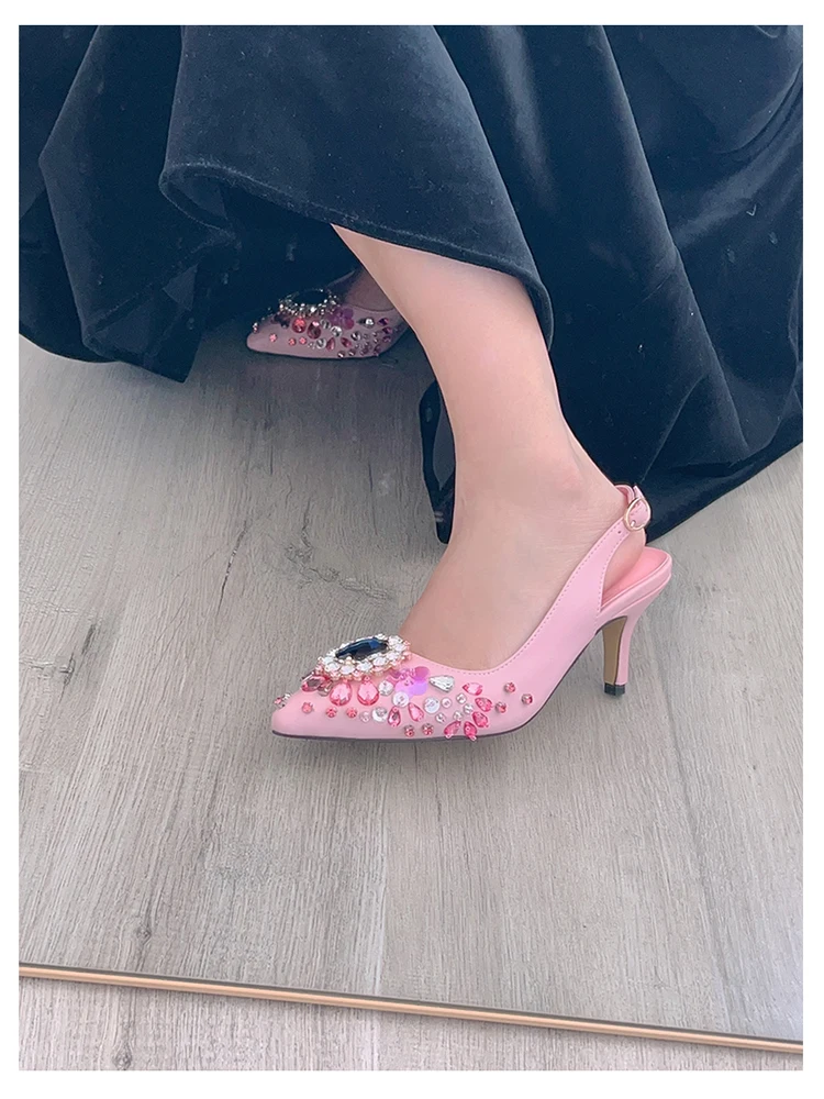 Temperament Rhinestone Pointed High Heel Heel Sandals Shoes Women Zapatos Mujer