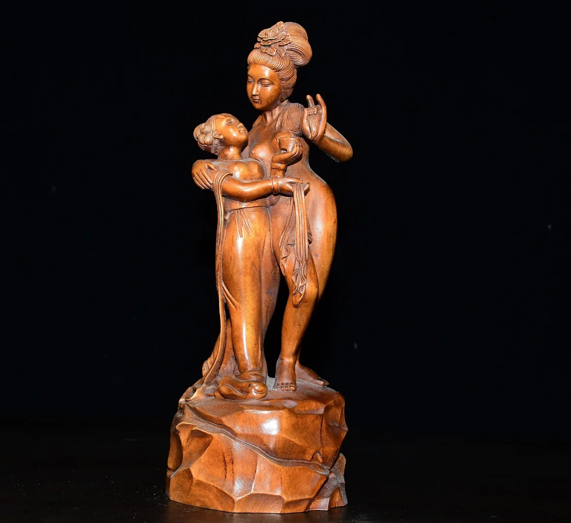 Colección de templo tibetano de 8 ", estatua antigua de boj de bellezas de la dinastía Tang Yang Guifei, estatua de diosa Yang Yuhuan, adornos