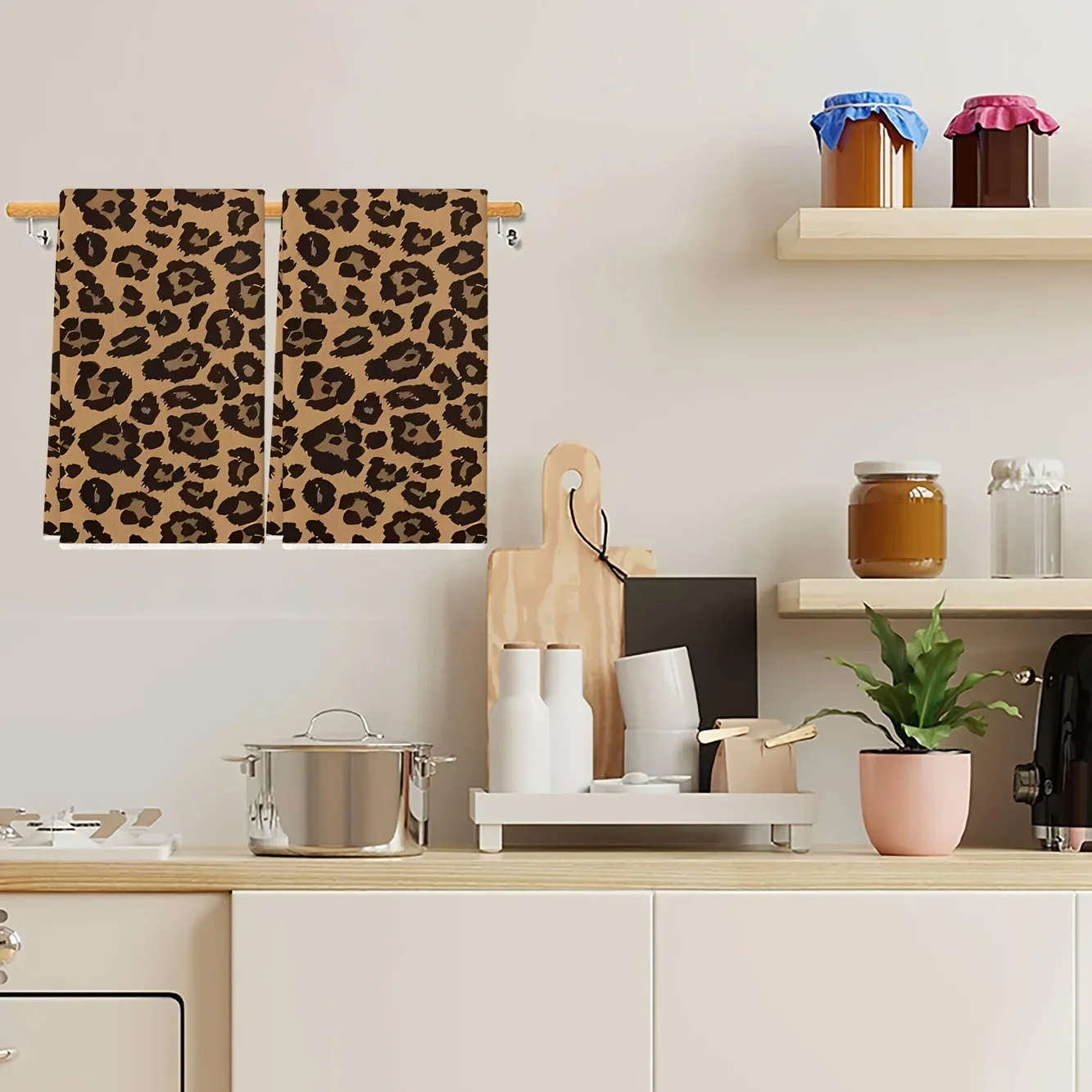 1Pcs Brown Leopard Print Kitchen Towels, Towel Set, Super Absorbent Soft Cleaning Cloth, Cooking and Baking Tea Towel