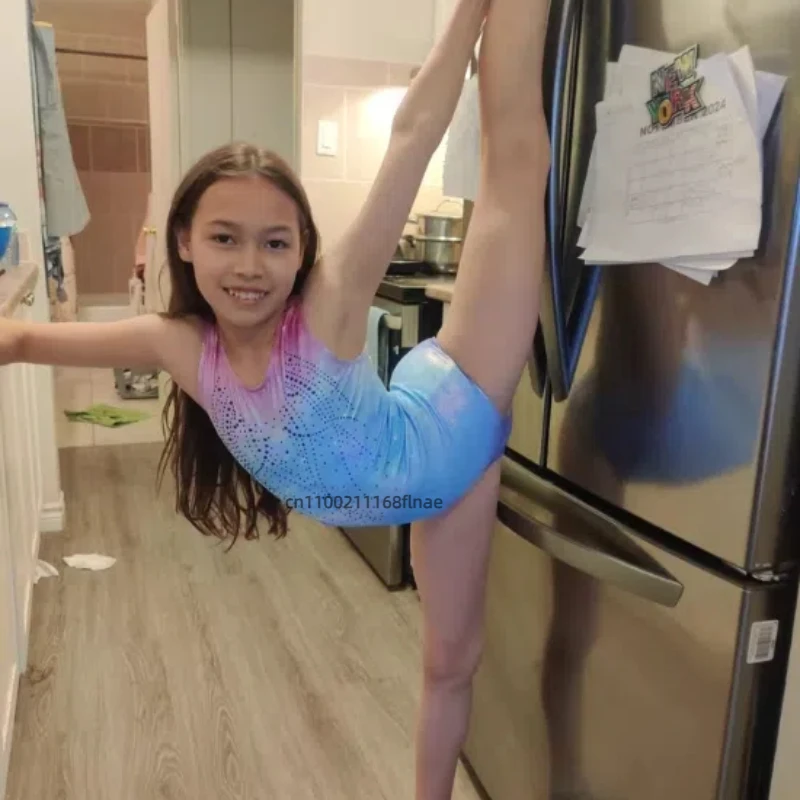 Новый костюм для латинских танцев для девочек с металлическим блеском, узкая юбка для гимнастики и балета для девочек, танцевальный костюм для выступлений на сцене