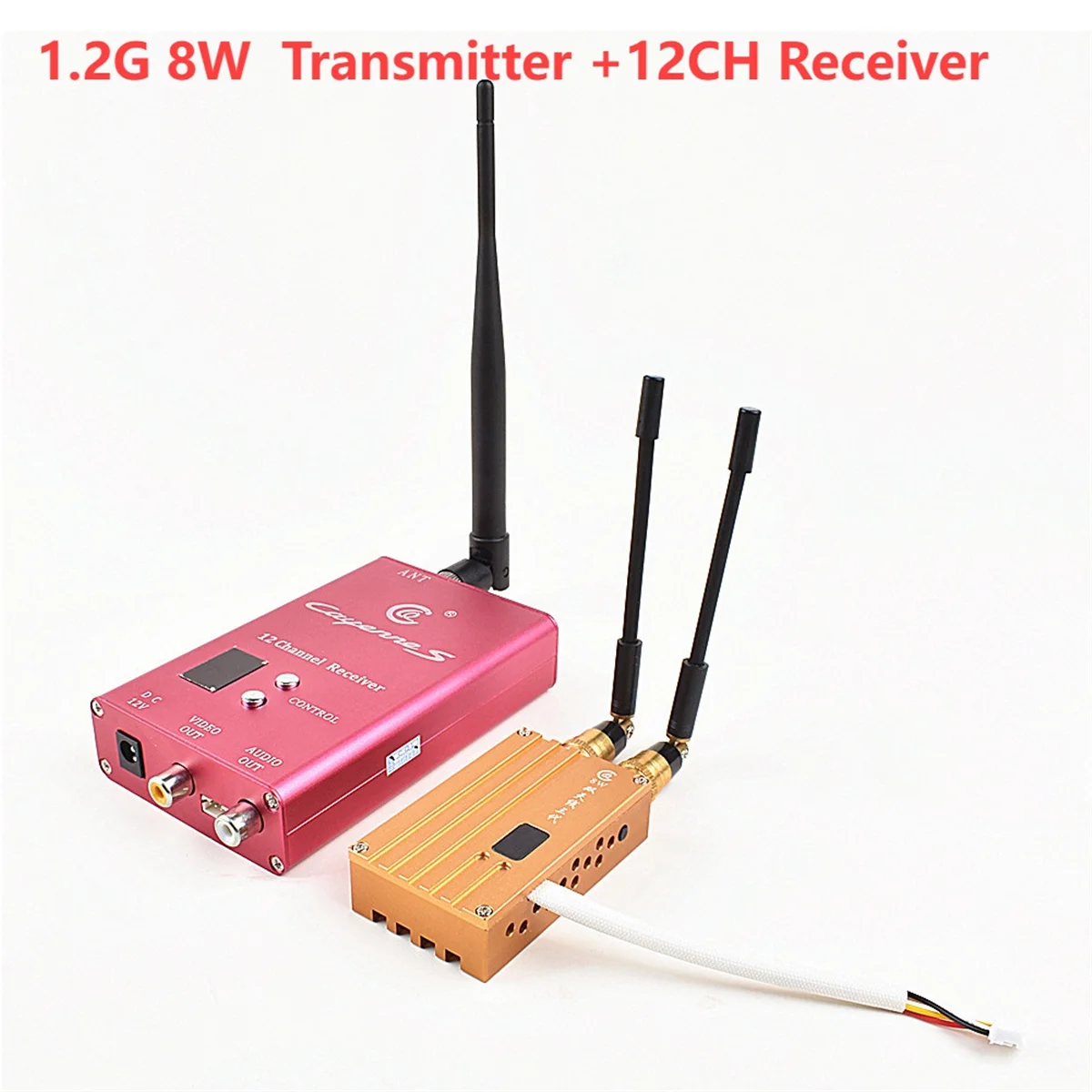 1.2G 8W High Power Wireless Analog Video Transmitter 12CH Receiver FPV Transmission System for RC Models UAV Airplane-C