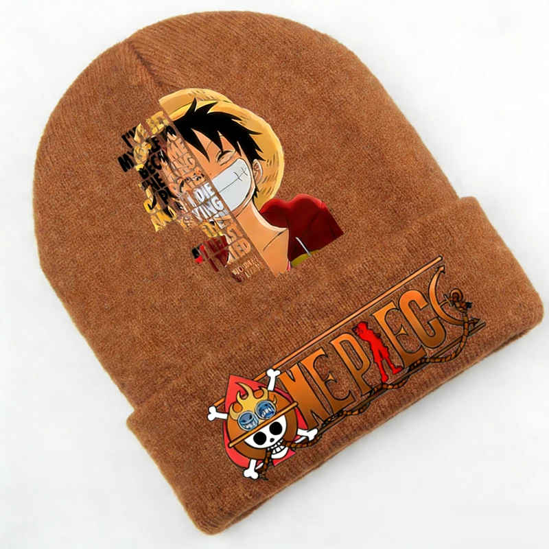 Gorros de punto de One Piece con estampado de anime de Luffy y Chopper, gorro de punto cálido y suave para niños y niñas, gorro de invierno para viajes diarios con estampado de dibujos animados