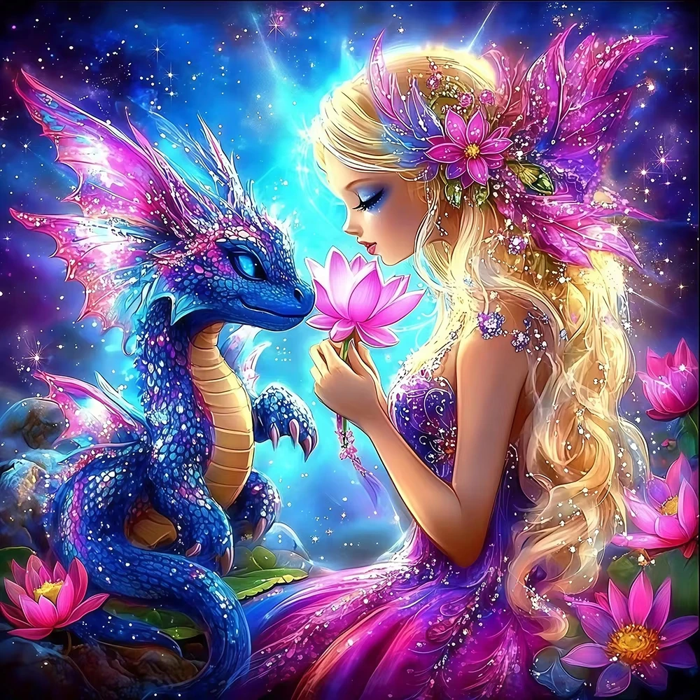 

Glitter Purple Fairy Sparkly Blue Baby Dragon Jigsaw Puzzle Pink Lotus Starry Night Fantasy Home Decor Classic Entertainment Toy