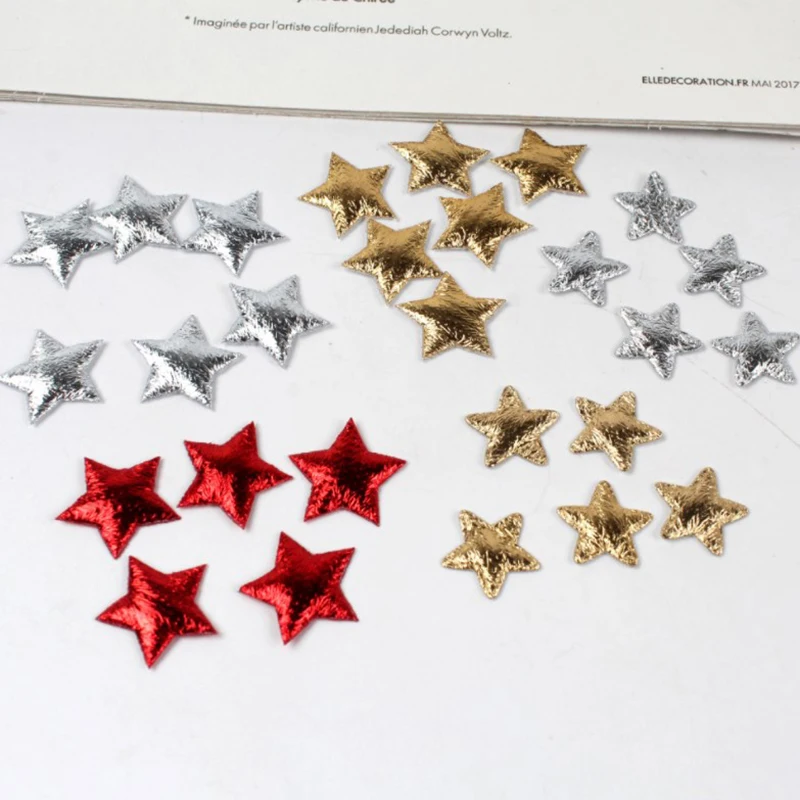 100Pcs Gold/Silver Stars for Christmas Party Decor Foam Fabric Stars DIY Scrapbook Cards Ornaments Embellishments Accessory