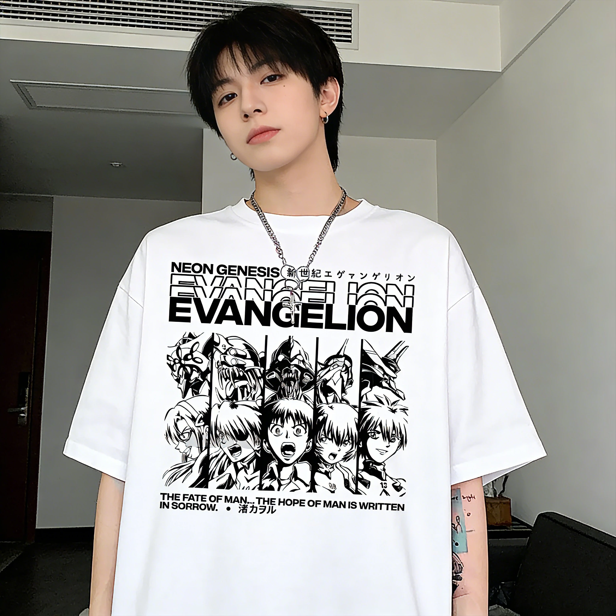 

NGE T-Shirt Evangelion Vintage T-shirt, Aesthetic Anime Tee - A Gift T-shirt Suitable for Both Men and Women Y2k Ins