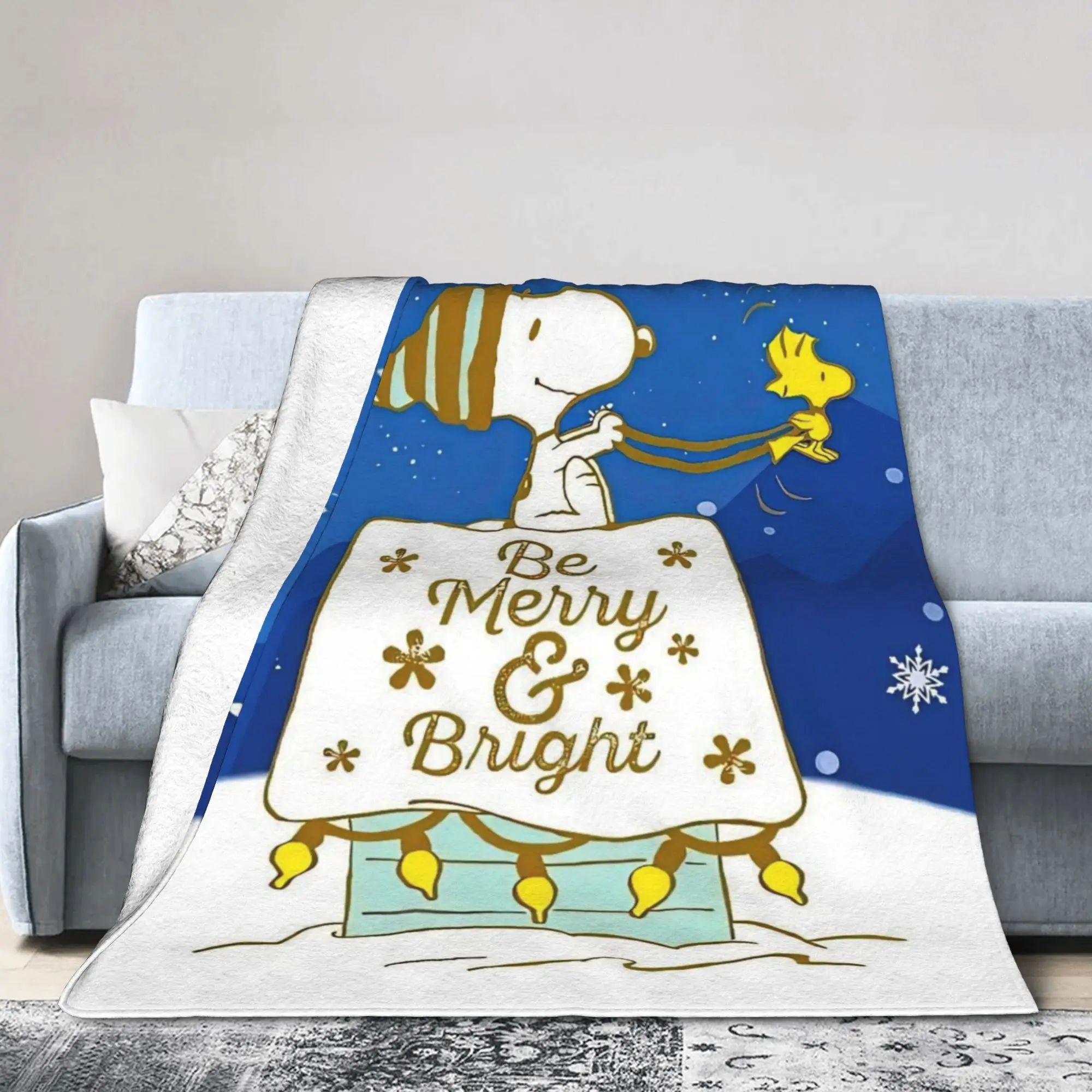 S-Snoopys Xmas  Merry Christmas Blanket  Flannel Awesome Warm Throw Blankets for Bed Sofa All Season
