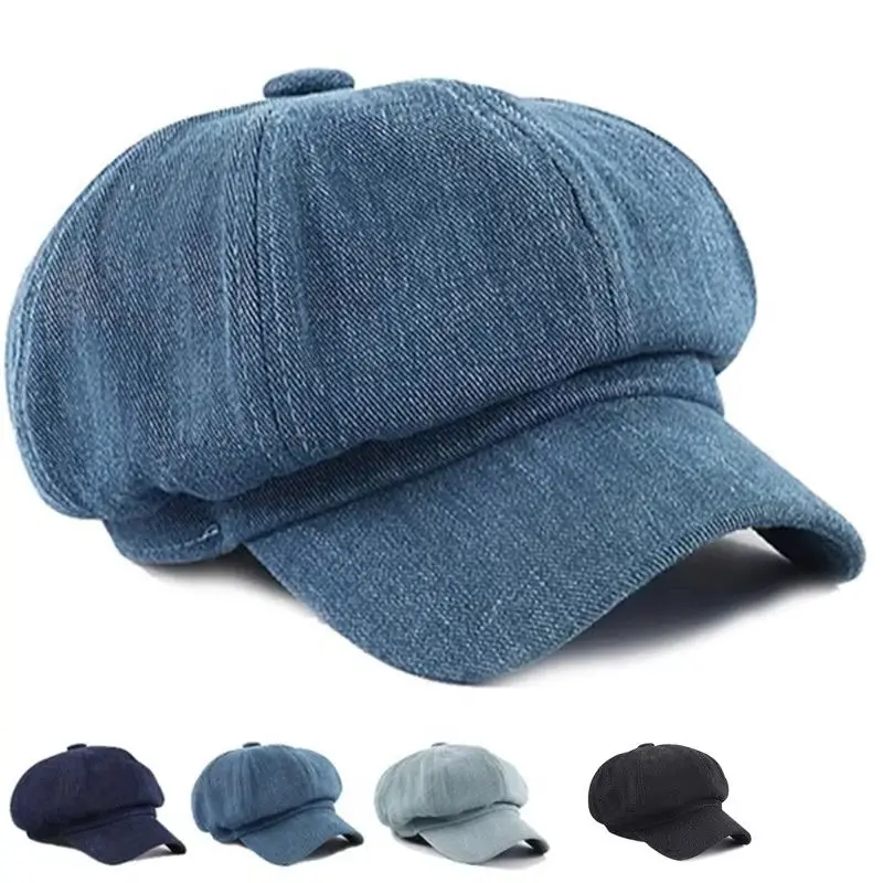 

Fashion Autumn Winter Women's Beret Hat Casual Octagonal Cap Retro Denim Newsboy Hat Cotton Hat Beret Cap Casquette