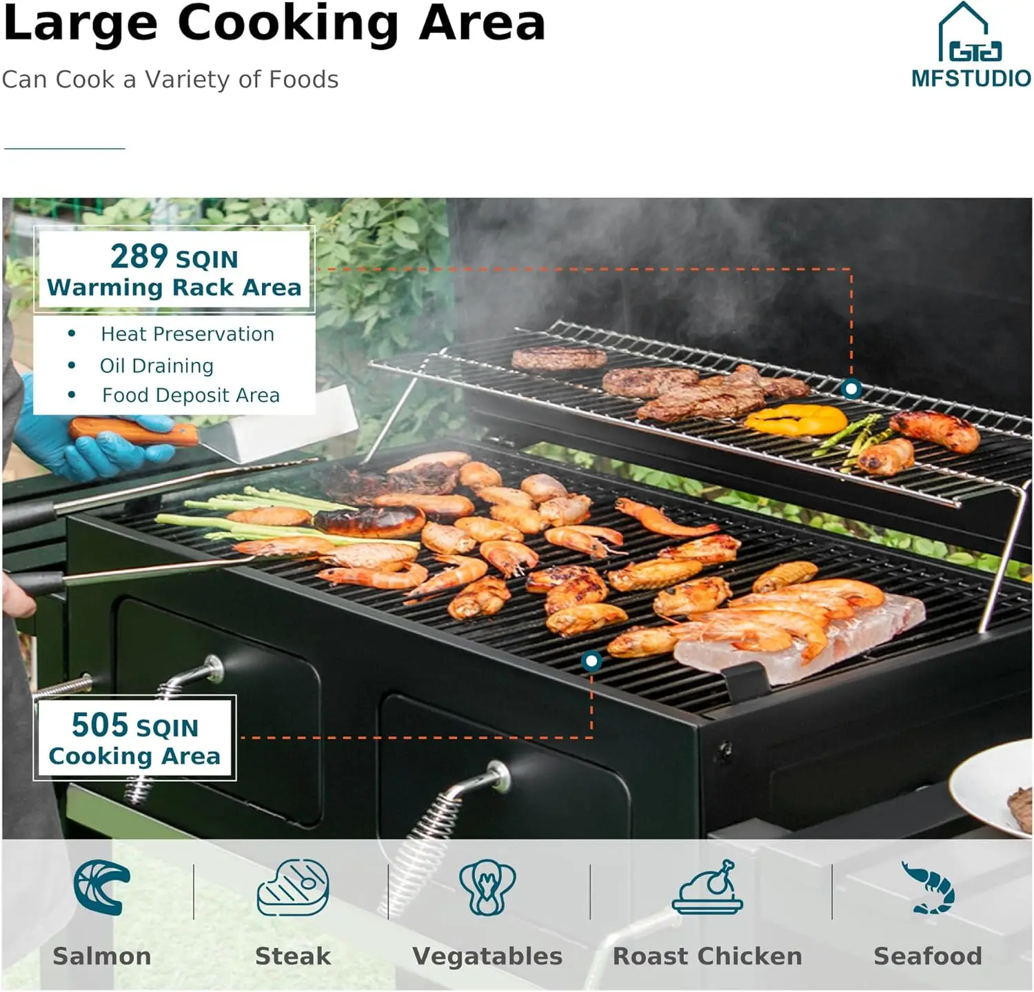 Extra Large Charcoal BBQ Grill with Easy Clean Full Size Ash Tray and Adjustable Charcoal Plate, 794 SQ.IN. Cooking Area,