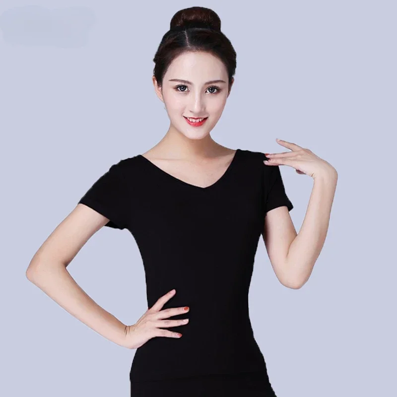 Women Dance Wear Top Latin Dance Backless Cross V-neck Short Sleeved Slim Fit Sexy National Standard Ballroom Dance Top Summer