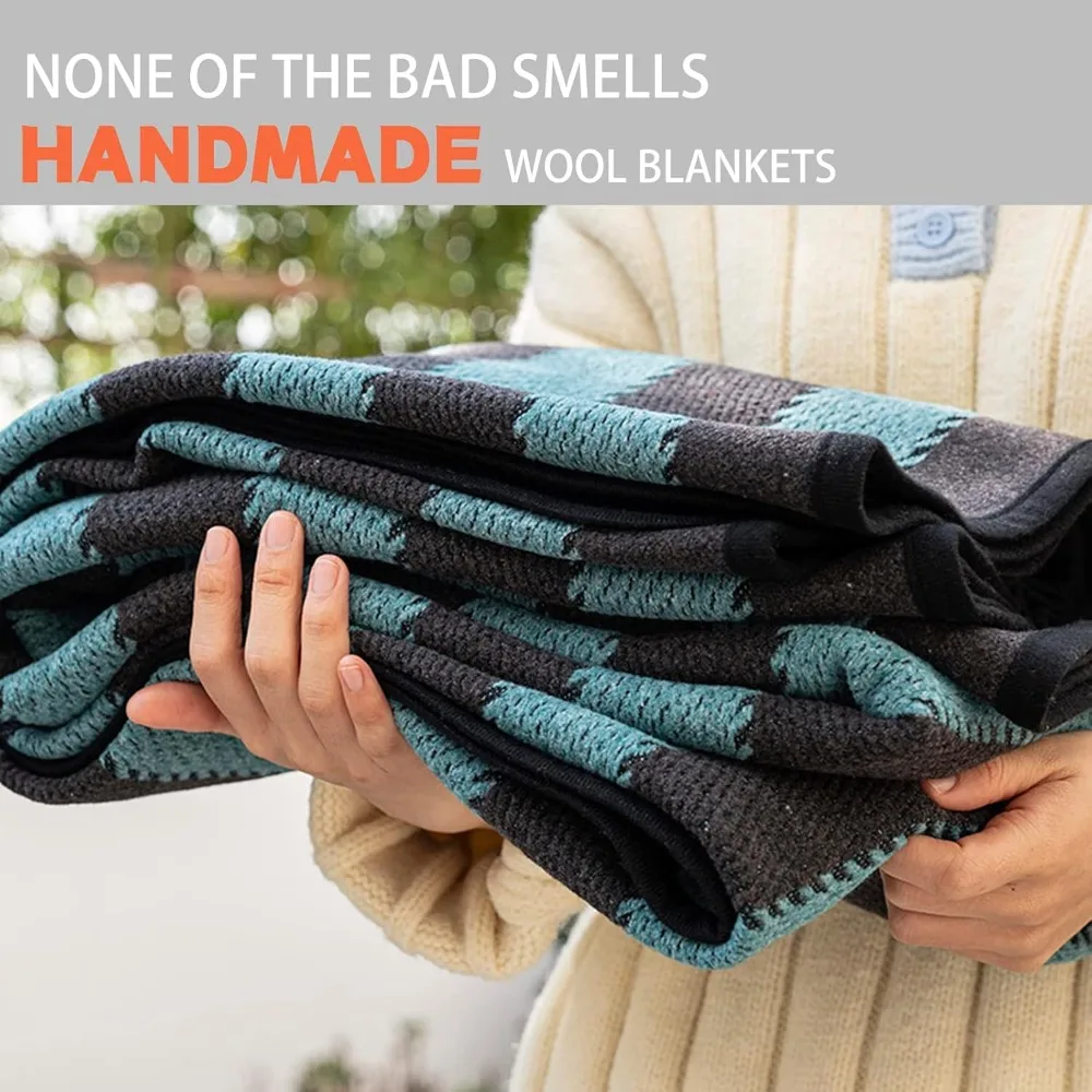 Merino Wool Blanket 87x63 Inches - Plush, Warm, and Soft for Outdoors, Camping, Travel, Car, Couch, All Seasons