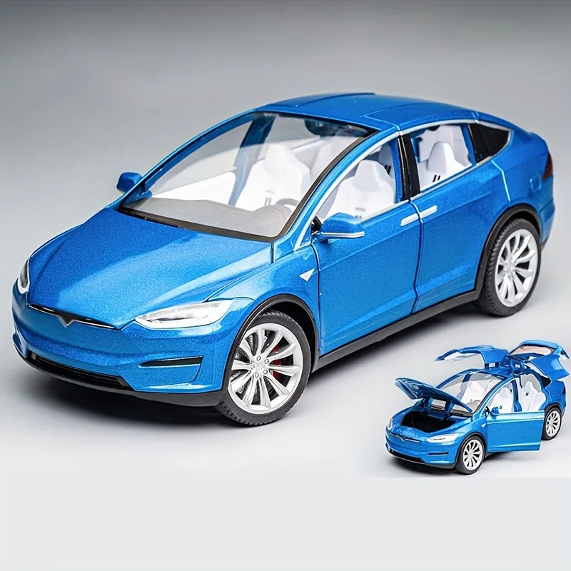 1:24スケール亜鉛合金製シミュレーション鋳造カーモデル、プルバック式ダイキャストおもちゃの車、ライトと音楽付き、幼児、子供、誕生日プレゼントに最適（ブルー）