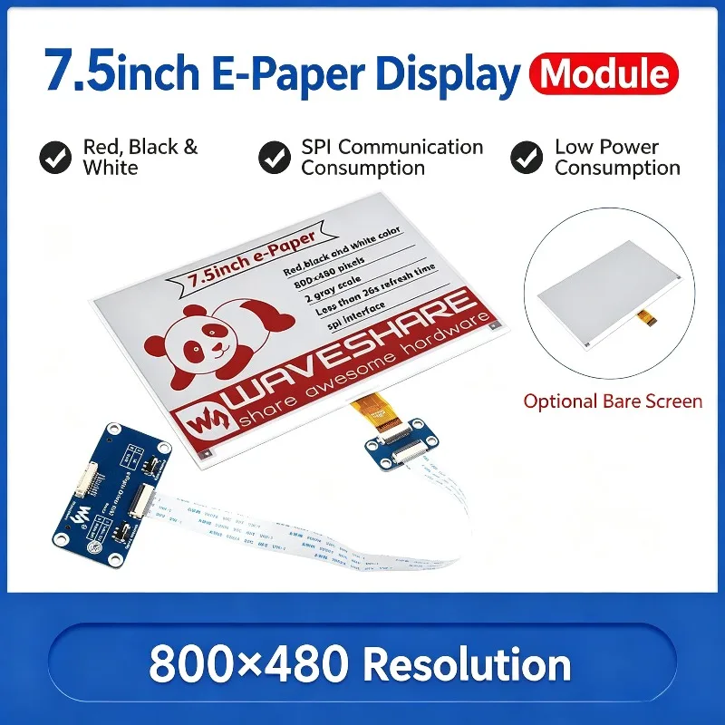 Waveshare 7.5-inch e-Paper Module (Red, Black & White) for Raspberry Pi / NVIDIA, SPI Communication
