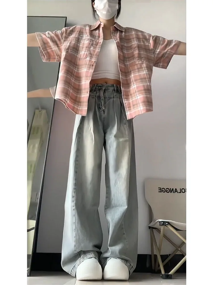 American Retro High Street Women's Jeans Summer Thin Straight Leg Wide Leg Pants High Waist Casual Cotton Blend Denim